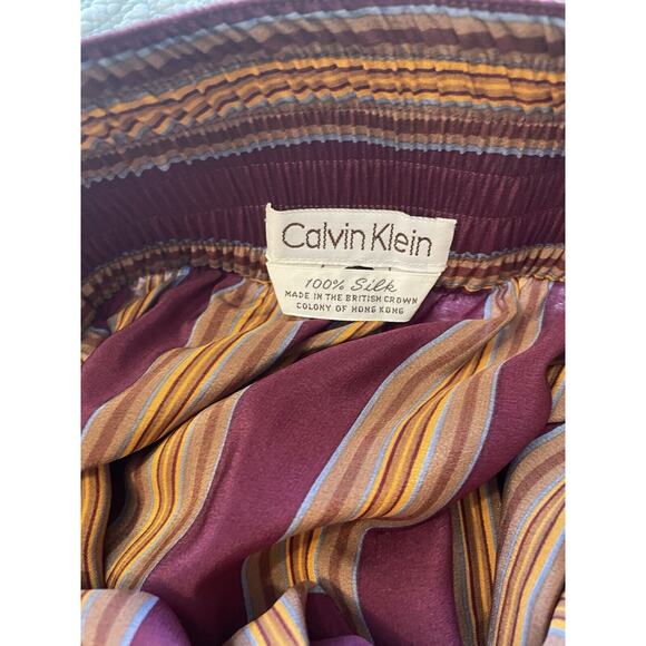 VTG Calvin Klein 100% Silk Stripped School Girl Pull On Mini Skirt Size 4 - Picture 4 of 11